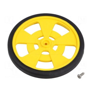 Wheel | yellow | Shaft: two sides flattened | screw | Ø: 69mm | W: 7.62mm