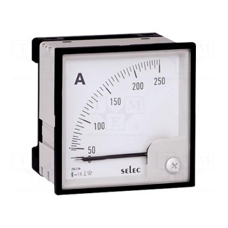 Ammeter | on panel | I AC: 0÷250A | Class: 1.5 | 50÷60Hz | Features: 90°