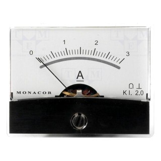 Ammeter | on panel | I DC: 0÷3A | Class: 2 | Int.resist: 20mΩ | Ø37.5mm