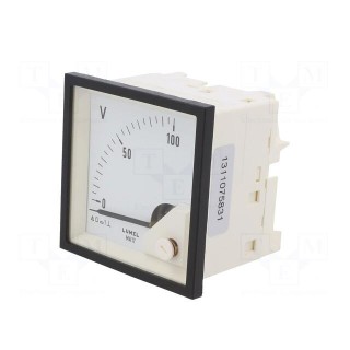 Voltmeter | on panel | VDC: 0÷100V | Class: 1.5 | Umax: 600V | 72x72mm