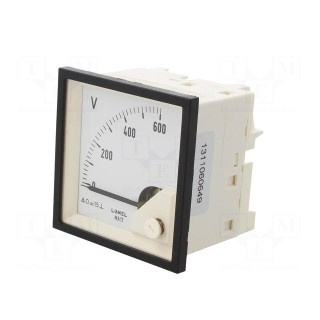 Voltmeter | on panel | VDC: 0÷600V | Class: 1.5 | Umax: 600V | 72x72mm