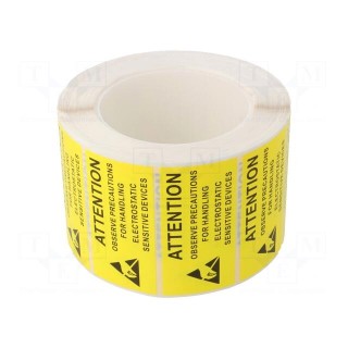 Self-adhesive label | ESD | 38x75mm | 1000pcs | reel | yellow-black