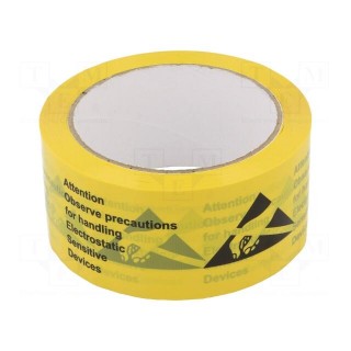 Self-adhesive label | ESD | L: 66m | Thk: 50mm | reel | PVC | yellow-black