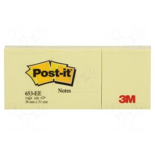 Sticky notes | 38x51mm | yellow | 3pcs.
