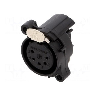 Socket | XLR | female | PIN: 5 | angled 90° | with push button | THT | 3A