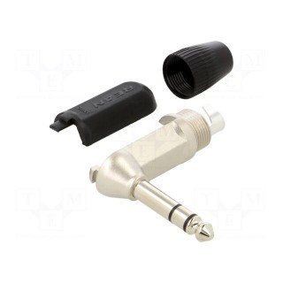 Plug | Jack 6,3mm | male | stereo | ways: 3 | angled 90° | Body: black