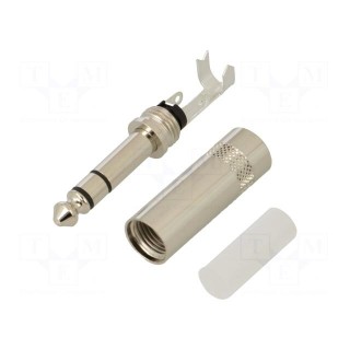 Plug | Jack 6,3mm | male | stereo | ways: 3 | straight | 6mm | Body: silver