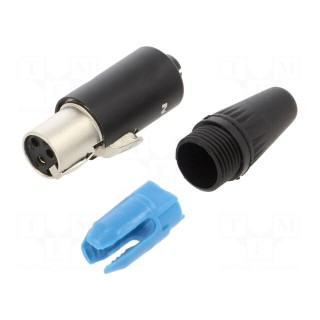 Plug | XLR mini | female | PIN: 3 | straight | for cable | soldering | 500V