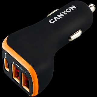 CANYON car charger C-08 PD 18W USB-C 2USB-A Black Orange