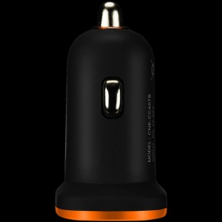 CANYON Universal 1xUSB car adapter, Input 12V-24V, Output 5V-1A, black rubber coating with orange electroplated ring(without LED backlighting), 51.8*31.2*26.2mm, 0.016kg