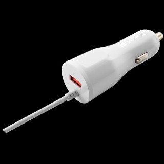 CANYON C-033 Universal 1xUSB car adapter, plus Lightning connector, Input 12V-24V, Output 5V/2.4A(Max), with Smart IC, white glossy, cable length 1.2m, 77*30*30mm, 0.041kg, Russian
