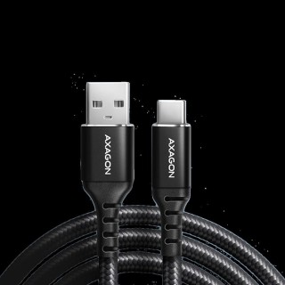Axagon Data and charging USB 2.0 cable length 1.5 m. 3A. Black braided.