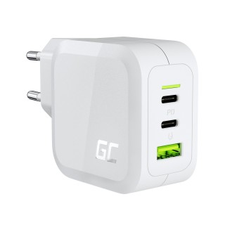 Green Cell White 65W GaN GC PowerGan mains charger for Laptop, MacBook, Phone, Tablet, Nintendo Switch - 2x USB-C, 1x