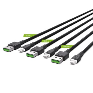 Set 3x Green Cell Cable GC Ray USB - Lightning 30cm, 120cm, 200cm for iPhone, iPad, iPod, white LED, quick charging