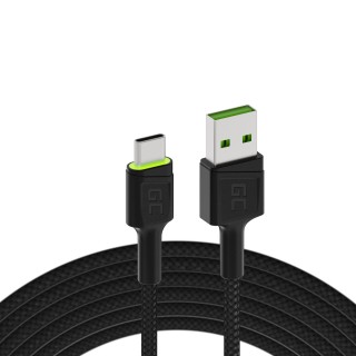 Green Cell Cable Ray USB Cable - USB-C 120cm with green LED backlight and support fast charging Ultra Charge, QC 3.0