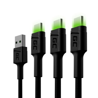 Set 3x Green Cell Cable GC Ray USB-C 120cm Cable with green LED backlight, fast charging Ultra Charge, QC 3.0
