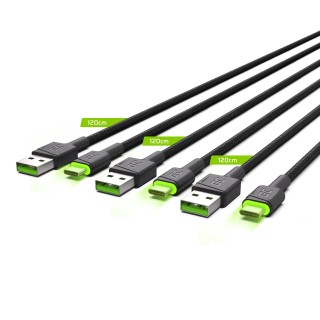 Set 3x Green Cell Cable GC Ray USB-C 120cm Cable with green LED backlight, fast charging Ultra Charge, QC 3.0