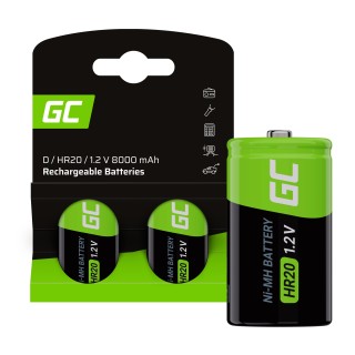 Green Cell Rechargeable Batteries 2x D R20 HR20 Ni-MH 1.2V 8000mAh