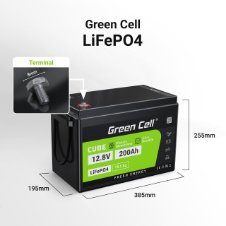Green Cell akumulator LiFePO4 200Ah 12.8V 2560Wh Litowo-¯elazowo-Fosforanowy do Kampera, Paneli solarnych, Foodtrucka, Off-Grid