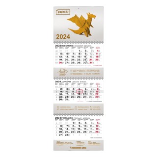Sienas kalendārs "papirs.lv", 297x850mm, trīs mēnešu pārskats