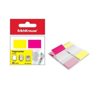 Plastikāta indeksi-marķētāji ErichKrause, 25x44mm, dzelteni+ rozā, neona, 2x20 lpp.