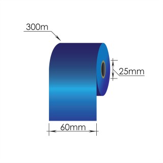 Риббон 60мм x 300м/ 25мм/60мм/Wax-Resin /Out, синий