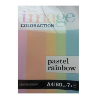 Krāsains papīrs Image Coloraction Rainbow Pastel, A4, 80g/m2, 7x10 loksnes, pasteļtoņi