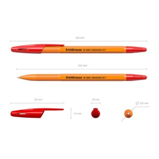 Шариковая ручка ErichKrause R-301 ORANGE, 0.7мм, красная