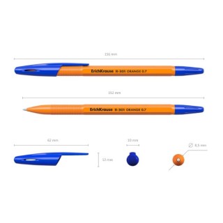 Lodīšu pildspalva ErichKrause R-301 ORANGE, 0.7mm, zila