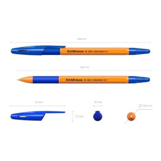 Шариковая ручка ErichKrause R-301 ORANGE Stick&Grip, 0.7мм, синяя