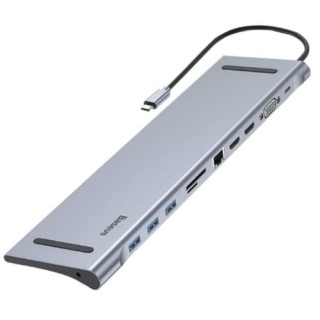 Adapter BASEUS USB-C į 2x HDMI, VGA, LAN, 3x USB-A, SD, TF, USB-C PD100W, Aux