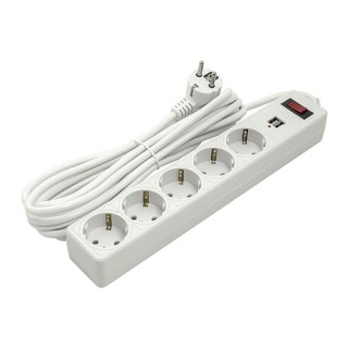 Extension cord 5m, 5 sockets, 2xUSB, with switch