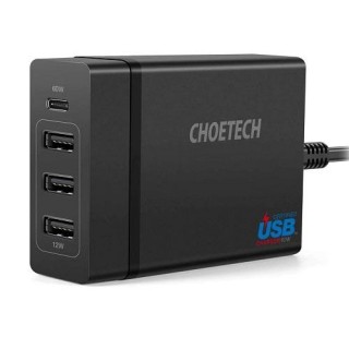 Зарядное устройство CHOETECH 3x USB Type-A + Type-C: 72W, PD, 1.5m
