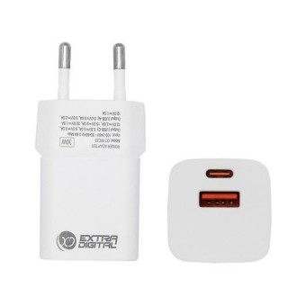 Зарядное устройство EXTRA DIGITAL GaN USB Type-C, USB Type-A: 30 Вт, PPS
