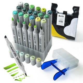Double-sided Marker Pens ARRTX Oros, 24 Colours, green tone shade