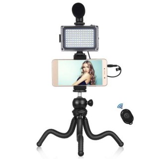 Blogging Smartphone Video Rig (LED Light, Flexible Tripod, Phone Holder, Mic)
