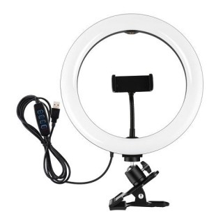 LED Ring Lamp 26cm, with Phone Holder and Mounting Clamp, USB