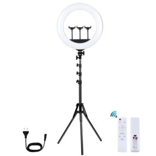 LED Ring Lamp 46cm with Tripod Stand up to 1.8m, 3 Phone Clamps, USB