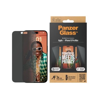 PanzerGlass | Privacy Screen Protector | Apple | iPhone 15 Pro Max | Tempered glass | Black | Ultra-Wide Fit W. Easyaligner