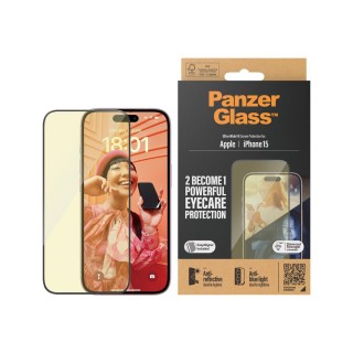 PanzerGlass | Screen protector | Apple | iPhone 15 | Glass | Clear | Ultra-Wide Fit; Easy installation; Fingerprint resistant; Anti-blue light; Anti-reflective; Anti-yellowing | Eyecare