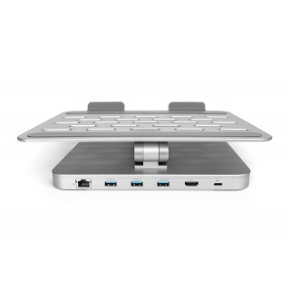 Desk Mount | Variable Notebook/Tablet Stand with 6-port USB-C Docking Station | Height adjustment | Maximum weight (capacity) 7.5 kg | Silver