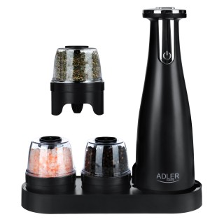 Adler | Electric Salt and pepper grinder | AD 4449b | Grinder | 7 W | Housing material ABS plastic | Lithium | Mills with ceramic querns; Charging light; Auto power off after: 3 minutes; Fully charged for 120 minutes of continuous use; Char