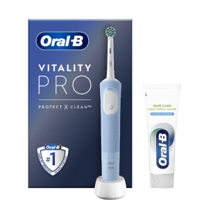 Oral-B | Electric Toothbrush + Toothpaste | Vitality Pro Protect X Clean | Rechargeable | For adults | Number of brush heads included 1 | Number of teeth brushing modes 3 | Blue