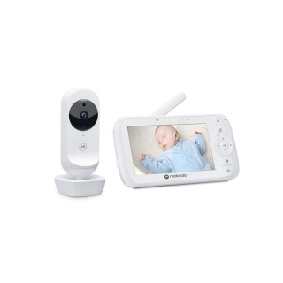 Motorola | Video Baby Monitor | VM35 5.0" | 5.0" diagonal color screen; 5 x preloaded lullabies; Two-way talk; Room temperature monitoring; Infrared night vision; LED sound level indicator; 2.4GHz FHSS wireless technology for in-home viewin
