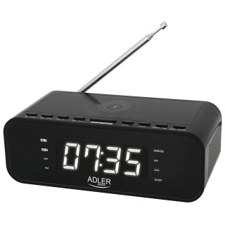 Adler | Alarm Clock with Wireless Charger | AD 1192B | Alarm function | W | AUX in | Black