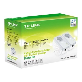TP-LINK | Passthrough Powerline 600 Starter Kit | TL-PA4010P KIT | 10/100 Mbit/s | Ethernet LAN (RJ-45) ports 1 | Data transfer rate (max) 600 Mbit/s | Extra socket