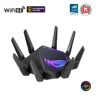 Wifi 6 802.11ax Quad-band Gigabit Gaming Router | ROG GT-AXE16000 Rapture | 802.11ax | 1148+4804+4804+48004 Mbit/s | 10/100/1000 Mbit/s | Ethernet LAN (RJ-45) ports 4 | Mesh Support Yes | MU-MiMO Yes | No mobile broadband | Antenna type Ext