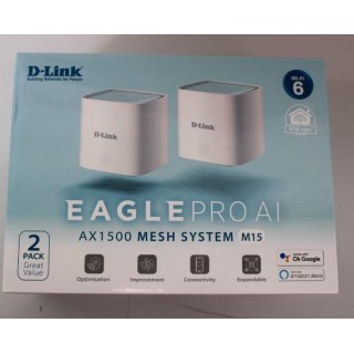 SALE OUT. D-Link M15-2 EAGLE PRO AI AX1500 Mesh System D-Link EAGLE PRO AI AX1500 Mesh System M15-2 (2-pack) 802.11ax 1200+300 Mbit/s 10/100/1000 Mbit/s Ethernet LAN (RJ-45) ports 1 Mesh Support Yes MU-MiMO Yes No mobile broadband Antenna t