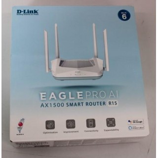 SALE OUT.  D-Link R15 AX1500 Smart Router D-Link AX1500 Smart Router R15 802.11ax 1200+300 Mbit/s 10/100/1000 Mbit/s Ethernet LAN (RJ-45) ports 3 Mesh Support Yes MU-MiMO Yes No mobile broadband Antenna type 4xExternal DEMO | AX1500 Smart R