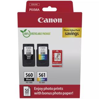 Canon Ink Cartridge + Photo Paper Value Pack | PG-560/CL-561 | Ink cartridge/Paper kit | Colour
